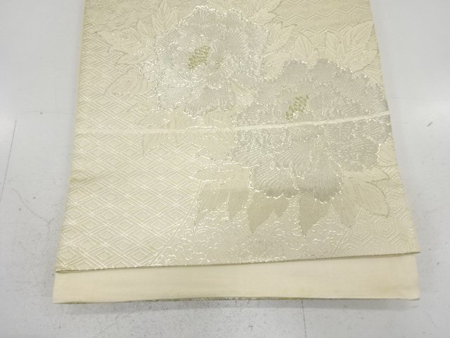  アンティーク　牡丹に花唐草模様織り出し袋帯（材料）